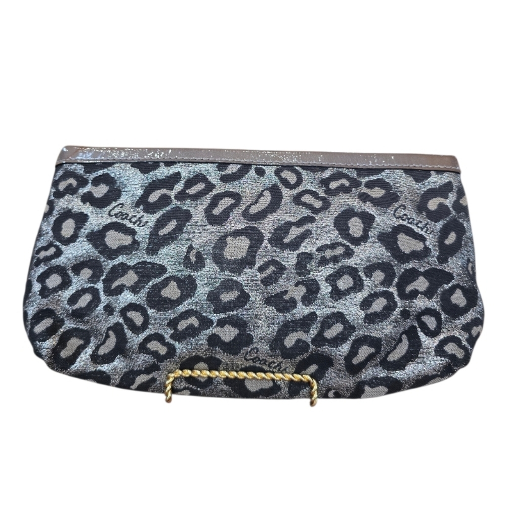 Coach Madison Ocelot Print Silver Black Metallic Canvas Wristlet - Picture 10 of 12